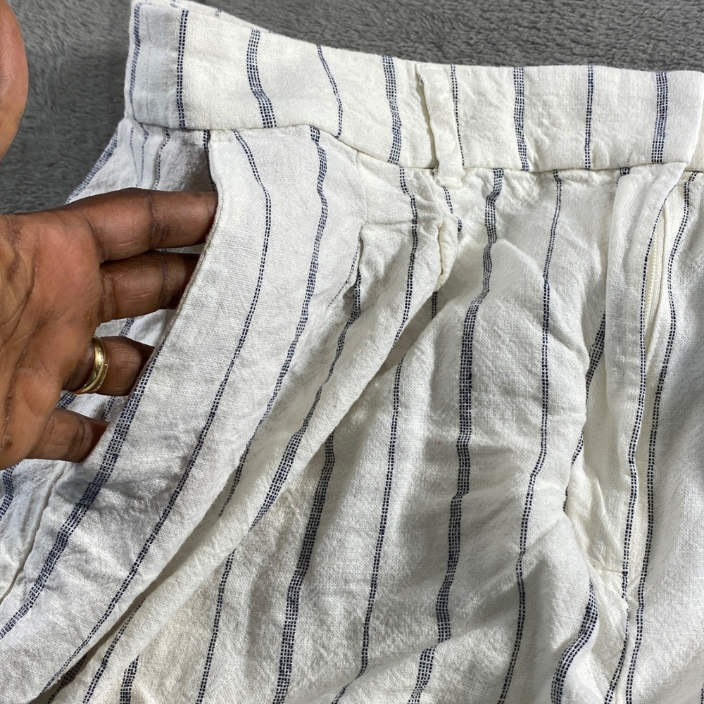 Old Navy Shorts Womens L White Navy Taylor Extra High Rise Linen Blend Striped - Picture 9 of 10